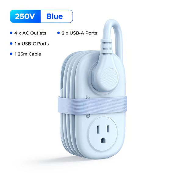 Travel Power Strip, ORICO 4 Outlets 3 USB Ports (1 USB C) with 4FT Wrapped Short Extension Cord Small Power Strip