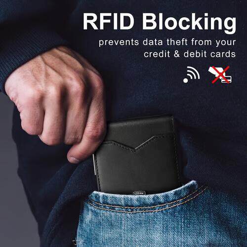 Men's Slim Leather RFID Blocking Wallet - Minimalist Carbon Fiber Bifold
