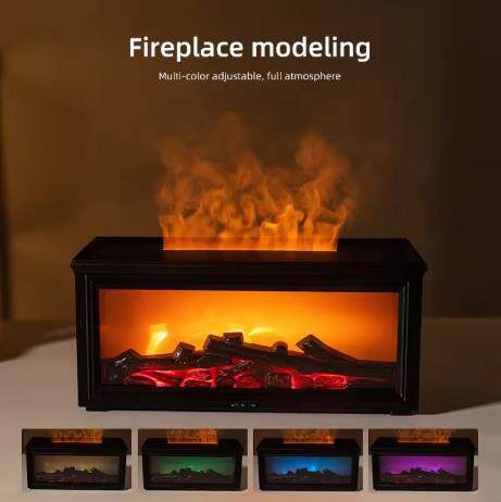 🔥3D Flame Aroma Diffuser Humidifier HY05 With Color Lights Remote Control Timer Essential Oil Fireplace Mist Maker