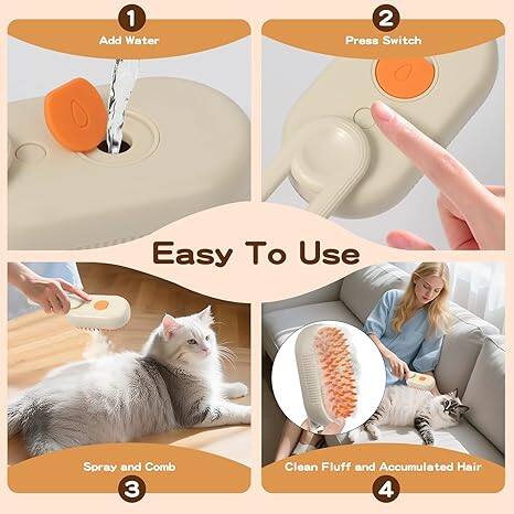 😻🐾Pet Steam Brush, Rechargeable Cat Hair Removal Steam Brush, 2025 New Four-in-One Pet Spray Hair Removal Comb, Anti-static, Massage, Cleaning, Hair Removal and Combing, Multi-function in One!🐾